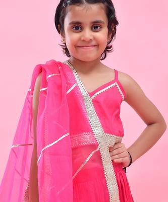 Magenta printed cotton silk lehenga set 3