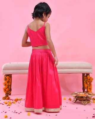 Magenta printed cotton silk lehenga set 4