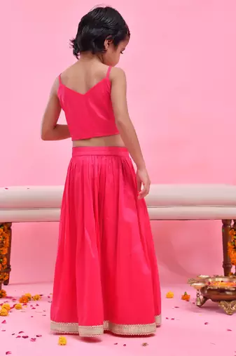 Magenta printed cotton silk lehenga set