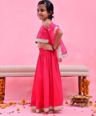 Magenta printed cotton silk lehenga set 5
