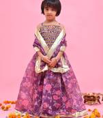 Purple printed chanderi lehenga set