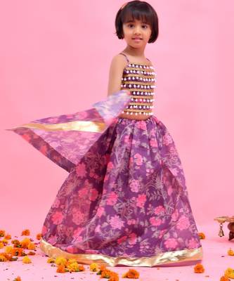 Purple printed chanderi lehenga set 2