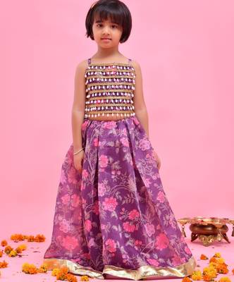 Purple printed chanderi lehenga set 3