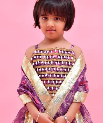 Purple printed chanderi lehenga set 4