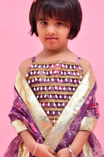 Purple printed chanderi lehenga set