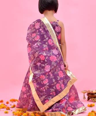 Purple printed chanderi lehenga set 5