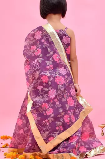 Purple printed chanderi lehenga set