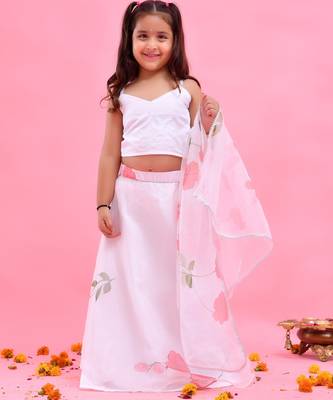 White printed organza lehenga set 1