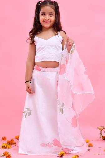White printed organza lehenga set