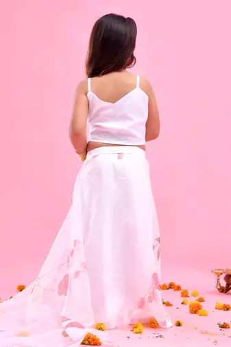 White printed organza lehenga set