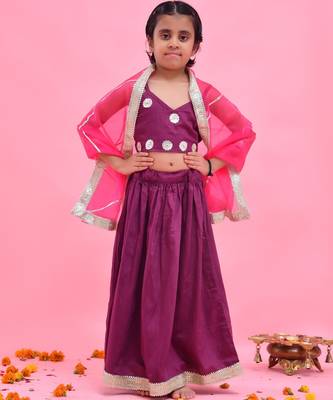 Purple printed cotton silk lehenga set 1