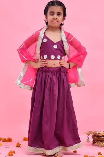 Purple printed cotton silk lehenga set