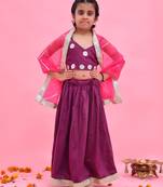 Purple printed cotton silk lehenga set