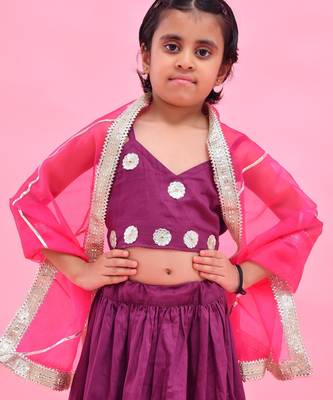 Purple printed cotton silk lehenga set 3