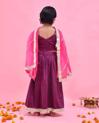 Purple printed cotton silk lehenga set 4
