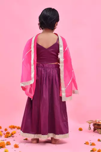 Purple printed cotton silk lehenga set