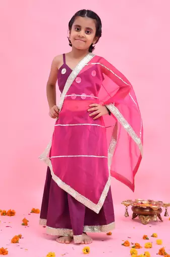 Purple printed cotton silk lehenga set