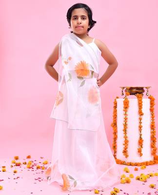 White printed organza lehenga set 1