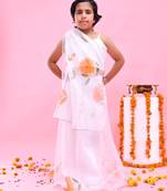White printed organza lehenga set