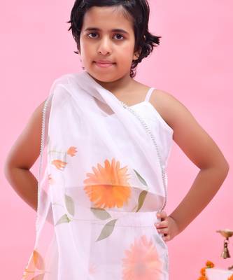 White printed organza lehenga set 3