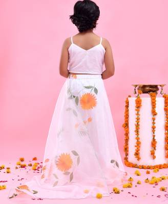 White printed organza lehenga set 4