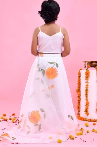 White printed organza lehenga set