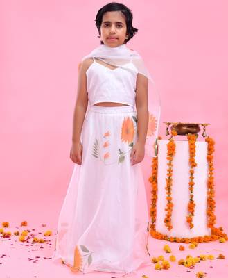 White printed organza lehenga set 5