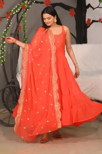 Designer georgette gown with  sequence embroidered work