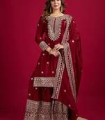 Chinnon silk embroidery sequence work top-plazo and dupatta set