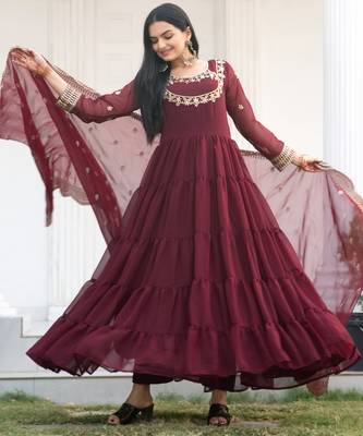 Designer georgette gown with  sequence embroidered work 1