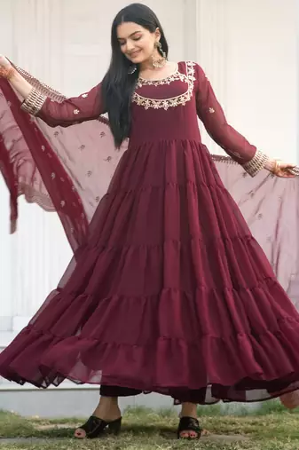 Designer georgette gown with  sequence embroidered work