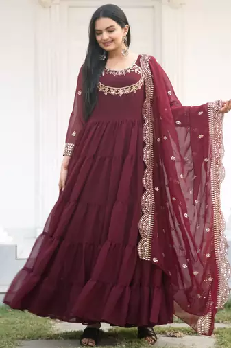 Designer georgette gown with  sequence embroidered work
