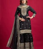 Chinnon silk embroidery sequence work top-plazo and dupatta set