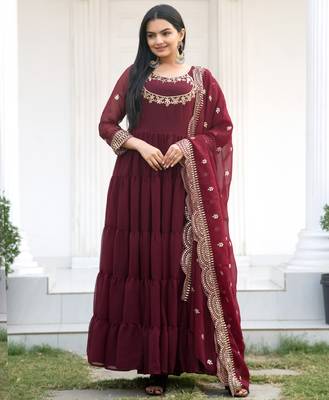 Designer georgette gown with  sequence embroidered work 3