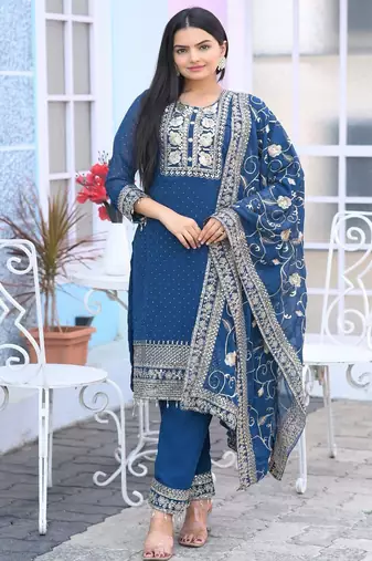 designer fox georgette suit with  embroidered work and stone work