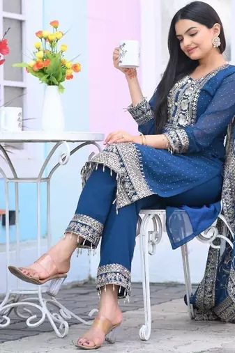 designer fox georgette suit with  embroidered work and stone work