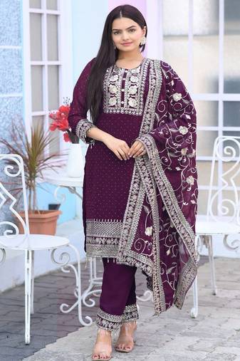 designer fox georgette suit with  embroidered work and stone work