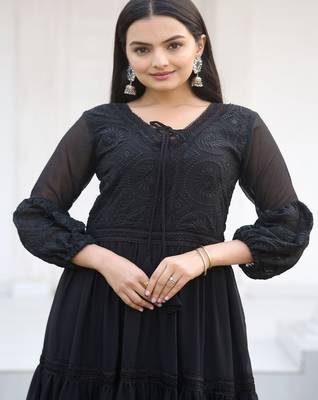 designer fox georgette gown with  embroidered work 1