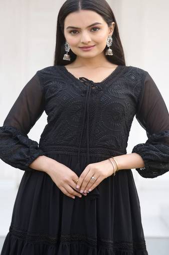 designer fox georgette gown with  embroidered work