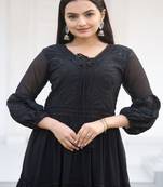 designer fox georgette gown with  embroidered work