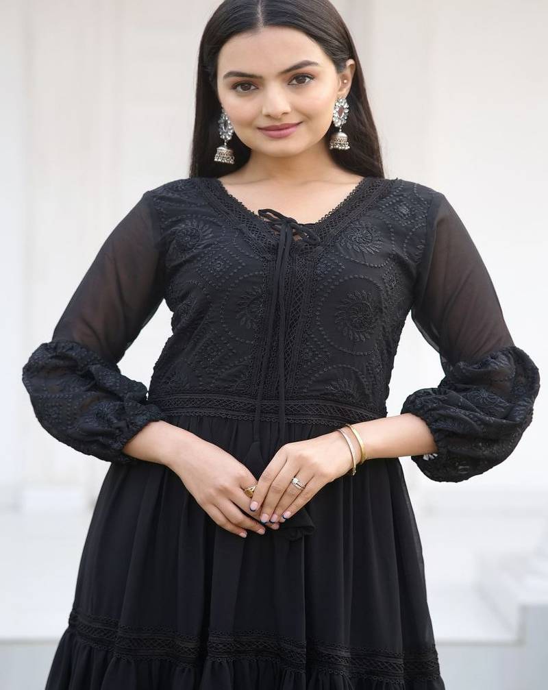 designer fox georgette gown with  embroidered work