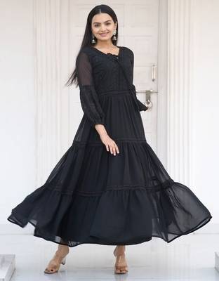 designer fox georgette gown with  embroidered work 2