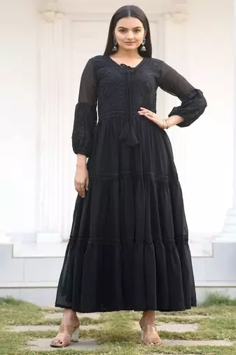 designer fox georgette gown with  embroidered work