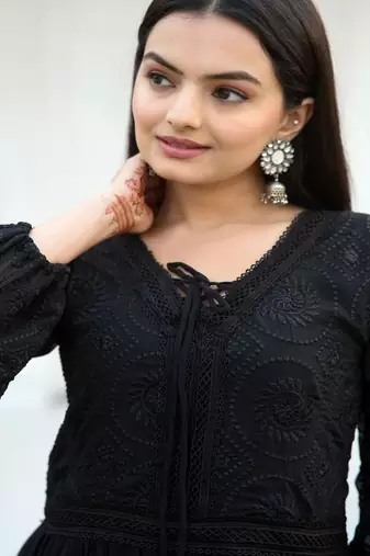 designer fox georgette gown with  embroidered work