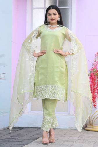 Designer organza suit with sequence embroidered work