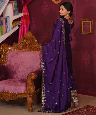 Designer chinon suit with sequence embroidered work 1