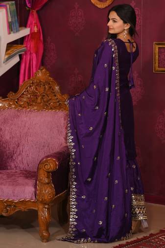 Designer chinon suit with sequence embroidered work