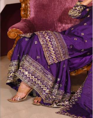 Designer chinon suit with sequence embroidered work 2
