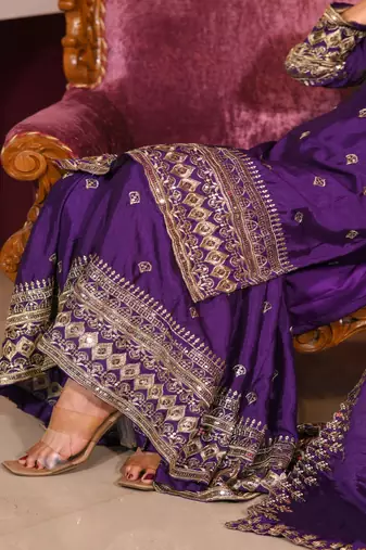 Designer chinon suit with sequence embroidered work