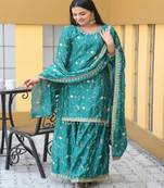 Designer chinon suit with sequence embroidered work